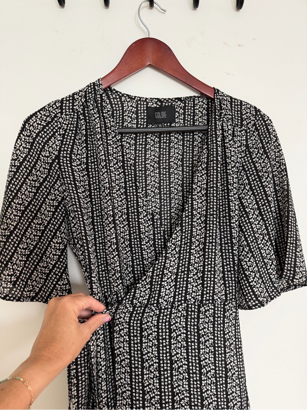 Goldie Black & White Floral-Stripe Wrap Dress